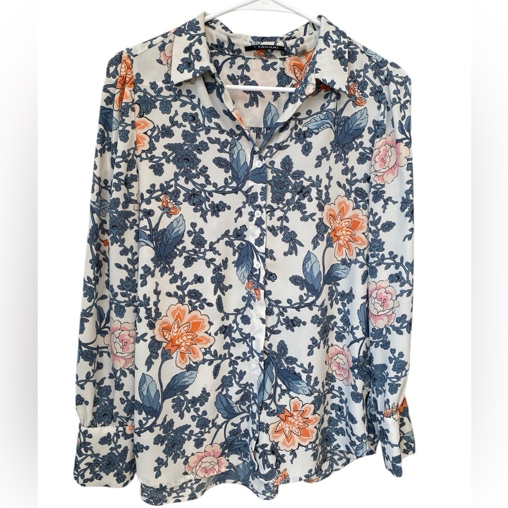 Tahari Women’s Floral Button Up Top Size S/P